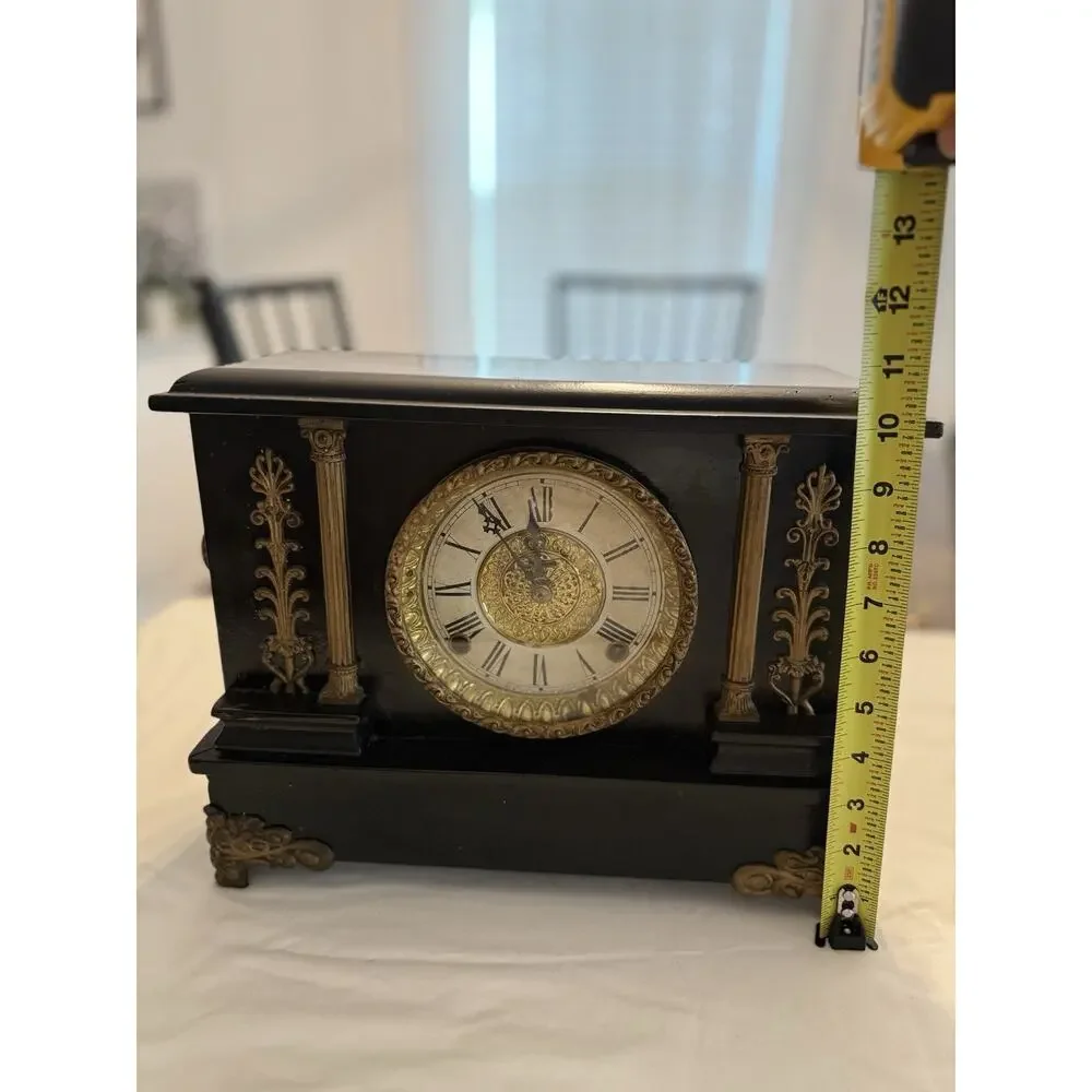 Searcy's Clockhouse Victorian Antique Wall Clock Black Gold Roman Numerals Wood